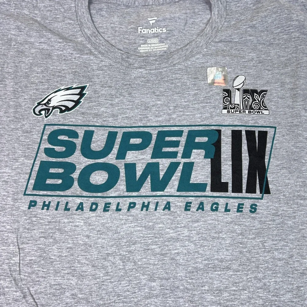 Philadelphia Eagles Shirt Mens Large Gray NFL Football Super‎ Bowl LIX Roster